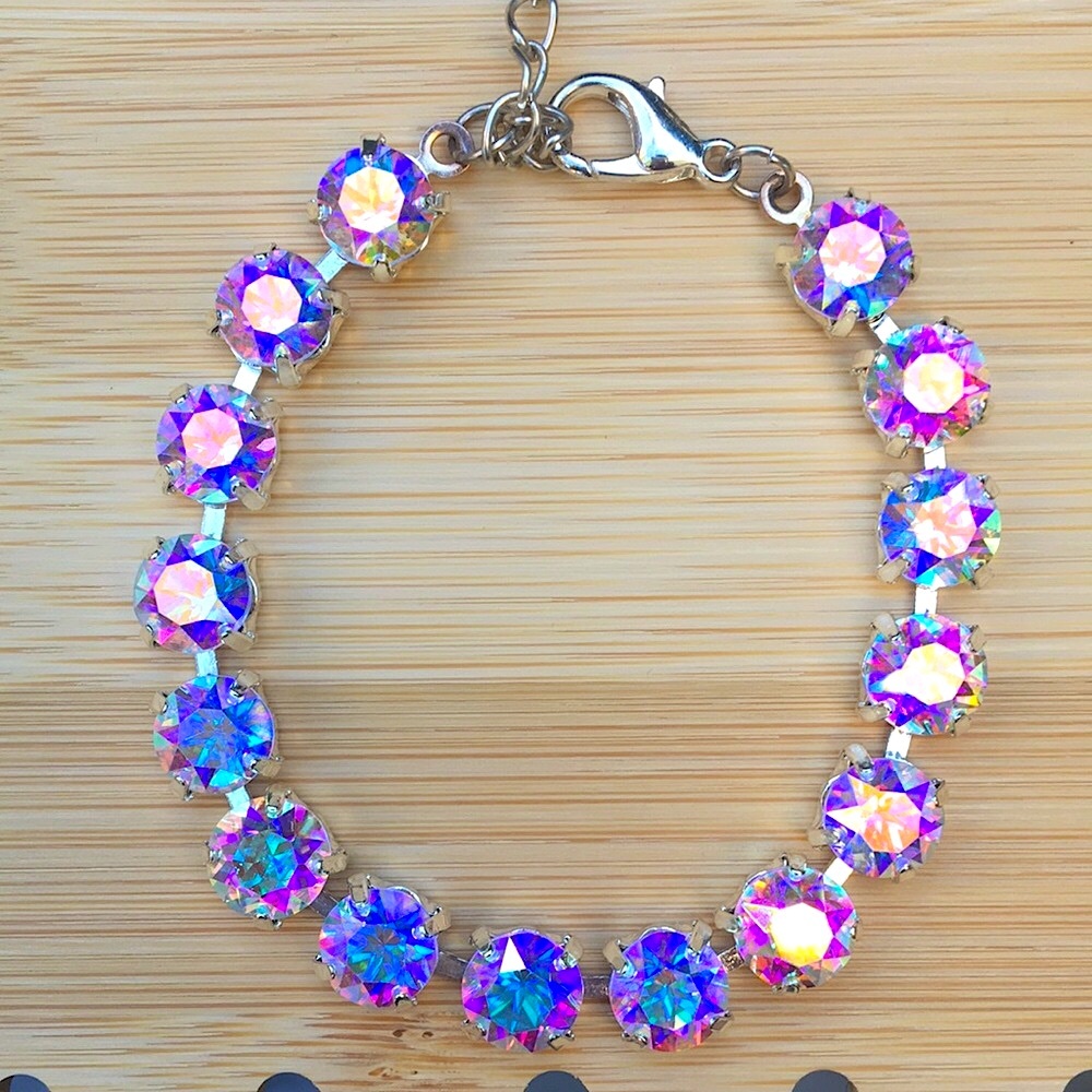 Iridescent Aurora Borealis + Silver Crystal Tennis Bracelet - Picture 9 of 10